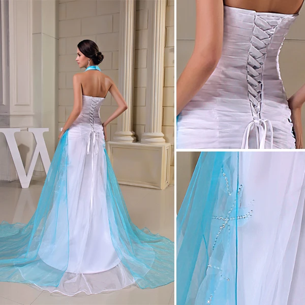 2015 Unique Sheath Halter Pleated Beading Sweep Train Prom Dress