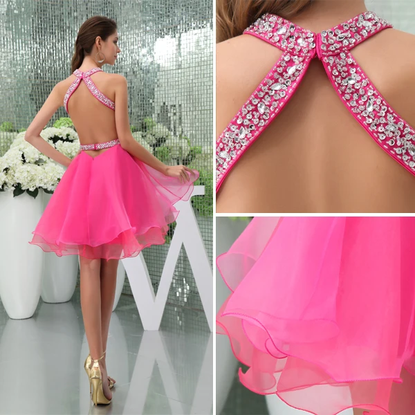 Sexy Baljurk Halter Pailletten Doorboord Backless Cocktailjurk