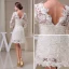 Charming A-line 3/4 Sleeves Pierced Lace Short Wedding Dress Bridal Gown