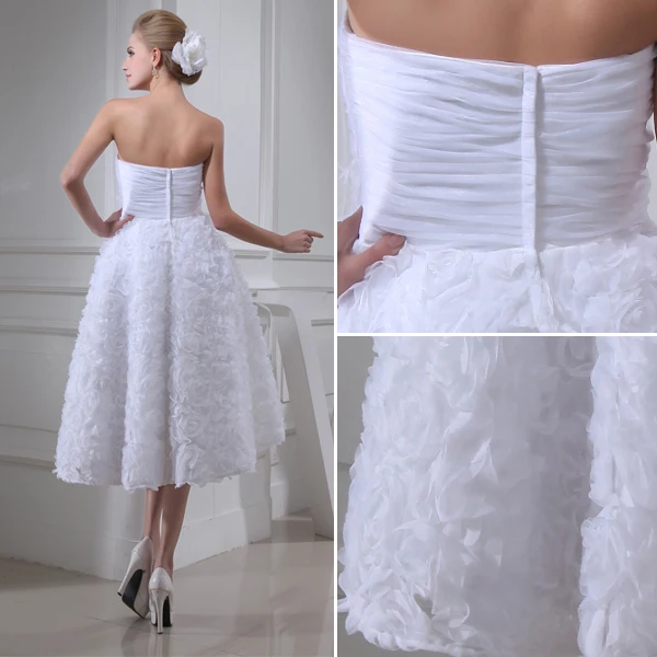 Cute A-line Sweetheart Strapless Ruffle Flowers Bridal Gown Wedding Dress