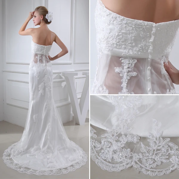 2015 Charming Sweetheart Strapless Lace Wedding Dress Long Bridal Gown