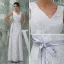 Beautiful White Lace V Neck Bow Sash Long Bridesmaid Dress