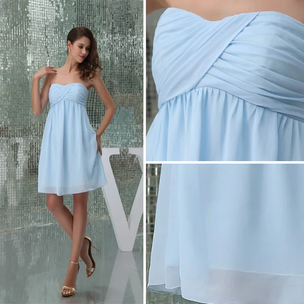 Sjarmerende Kjæreste Plissert Blå Kort Brudepikekjoler Til Bryllup