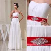 2015 Simple Empire Wedding Dress Floor Length Bridal Gown With Red Sash