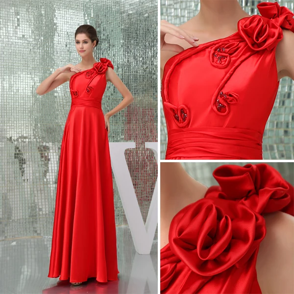 2015 Elegant Empire One Shoulder Long Evening Dress With Handmade Flower