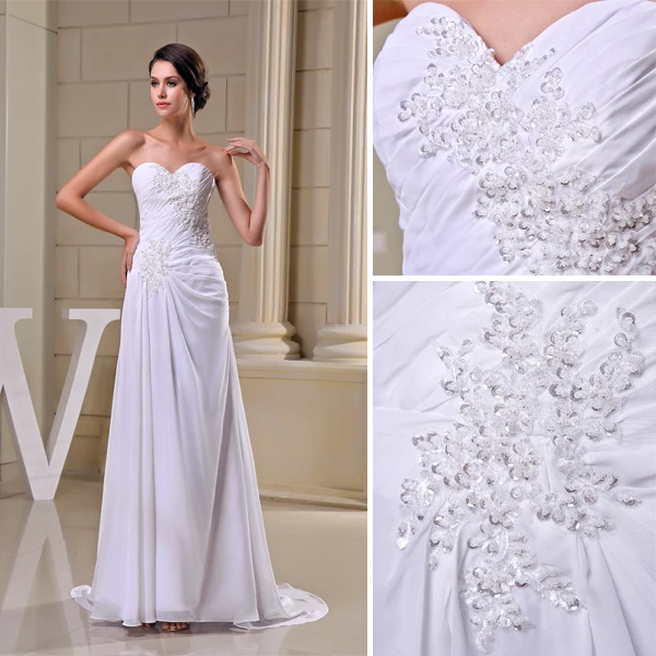 2015 Elegant A-line Sweetheart Appliques Ruffle Sweep Wedding Dresses Bridal Gown
