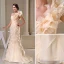2015 Unique A-line One Shoulder Champagne Bridal Gown Cascading Ruffles Handmade Flower Wedding Dress