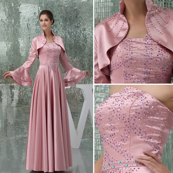 Elegant Empire Strapless Beading Satin Long Mother Of The Bride Dresses With Shawl