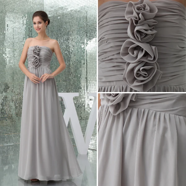2015 Elegant Empire Strapless Pleated Handmade Flower Long Bridesmaids Dresses