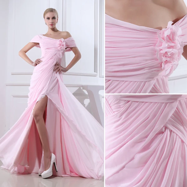 Sjarmerende A-linje Av Skulderen Plisserte Ruffles Blomster Ballkjoler