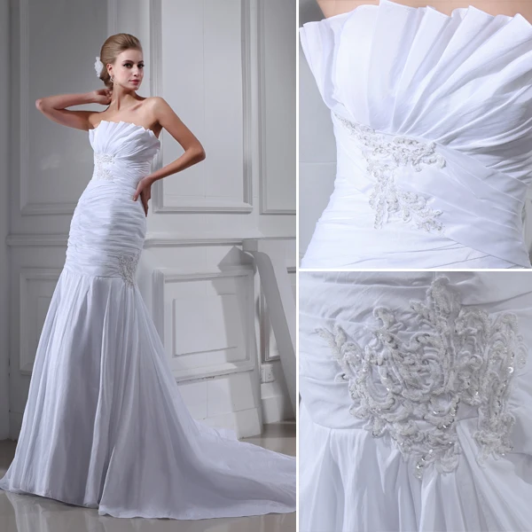 2015 Classic A-line Strapless Pleated Beading Wedding Dress