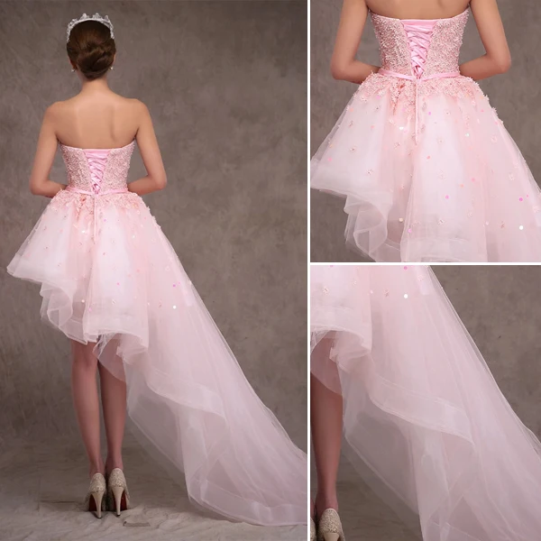 2015 A-line Princess Sweetheart Appliques Lace & Flowers Inclined Train Short Wedding Dress/ Prom Dress