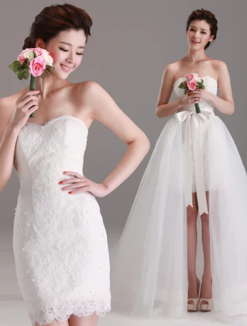 2015 Removable Sweetheart Bows With Tulle Tailing Short Wedding Dress