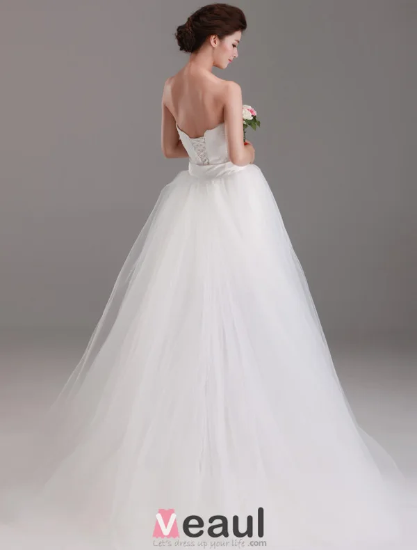2015 Removable Sweetheart Bows With Tulle Tailing Short Wedding Dress