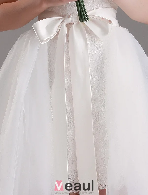 2015 Removable Sweetheart Bows With Tulle Tailing Short Wedding Dress