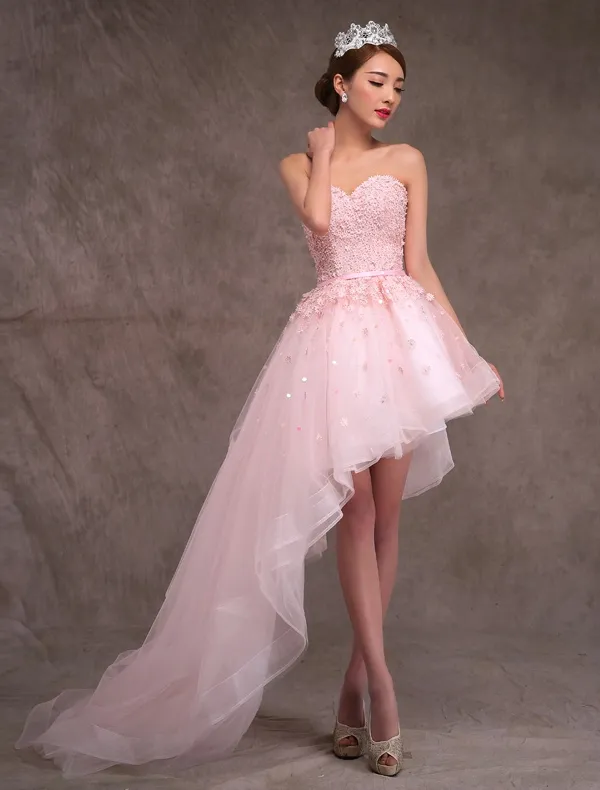2015 A-linie Prinzessin Schatz Appliques-spitze-blumen Geneigt Zug Kurzen Hochzeitskleid / Abschlussballkleid