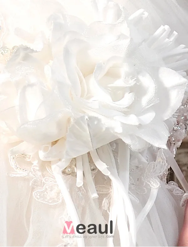 A-ligne Sweetheart Perles Fleur À La Main Robe De Mariée Courte En Tulle Asymétrique