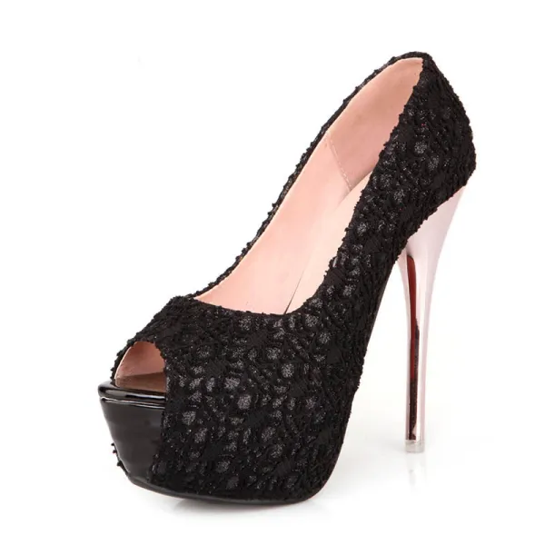 Black Lace Waterproof Stiletto Heels High Heels Prom Shoes