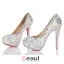 Luksus Elegant Hvit Perle Krystall Rhinestone Plattform Pumper Brudesko
