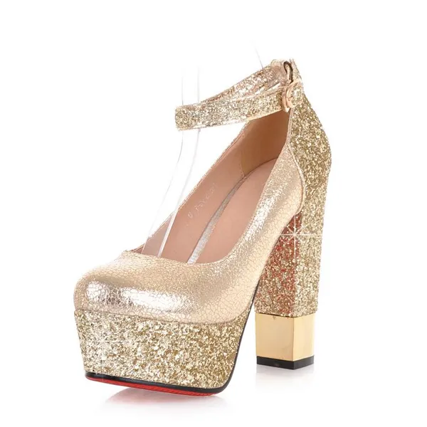 Sparkly Heels Gold Womens High Heel Pumps Shoes With Platform