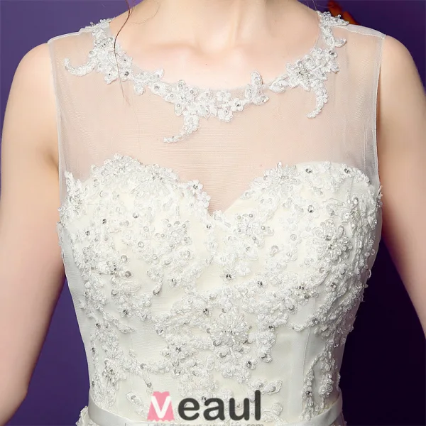 Scoop Sirène Cou Manches Appliques De Perles Dentelle Robes De Mariée