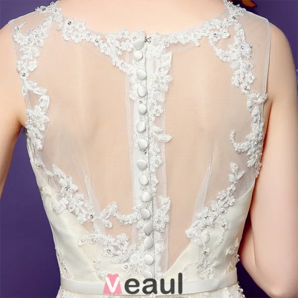 Scoop Sirène Cou Manches Appliques De Perles Dentelle Robes De Mariée