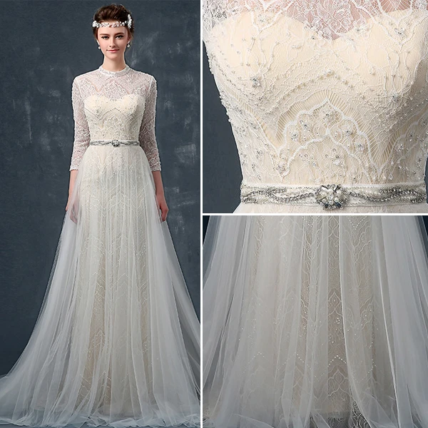 A-ligne Épaules Haute Qualité Dentelle Perles Perle Strass Robe De Mariée En Satin De Soie De Ceinture