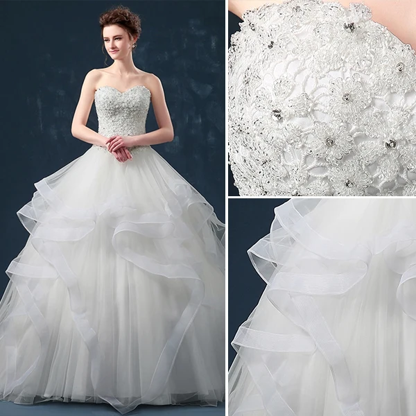 2015 Ball Gown Sweetheart Beading Rhinestone Ruffles Wedding Dress