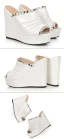 Chic White Wedge Heels Womens Sandals Leatherette Ladies Shoes With Rhinestone