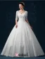 Baljurk Schouders 1/2 Mouw V-hals Kralen Applique Lace Trouwjurk
