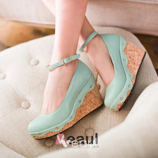 Mooie Groene Wig Hakken Platform Schoenen Dames Zomerschoenen