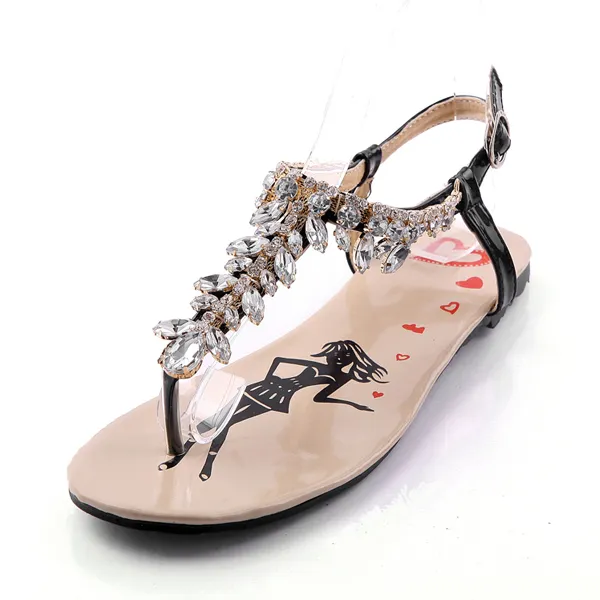 Fashion Sandals Leatherette Ladies Shoes With Crystal