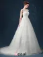 2015 A-line Shoulders Handmade Flowers Sash Applique Lace Wedding Dress