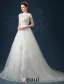 2015 A-line Shoulders Handmade Flowers Sash Applique Lace Wedding Dress