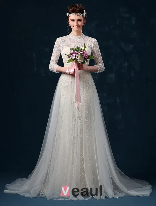 A-ligne Épaules Haute Qualité Dentelle Perles Perle Strass Robe De Mariée En Satin De Soie De Ceinture
