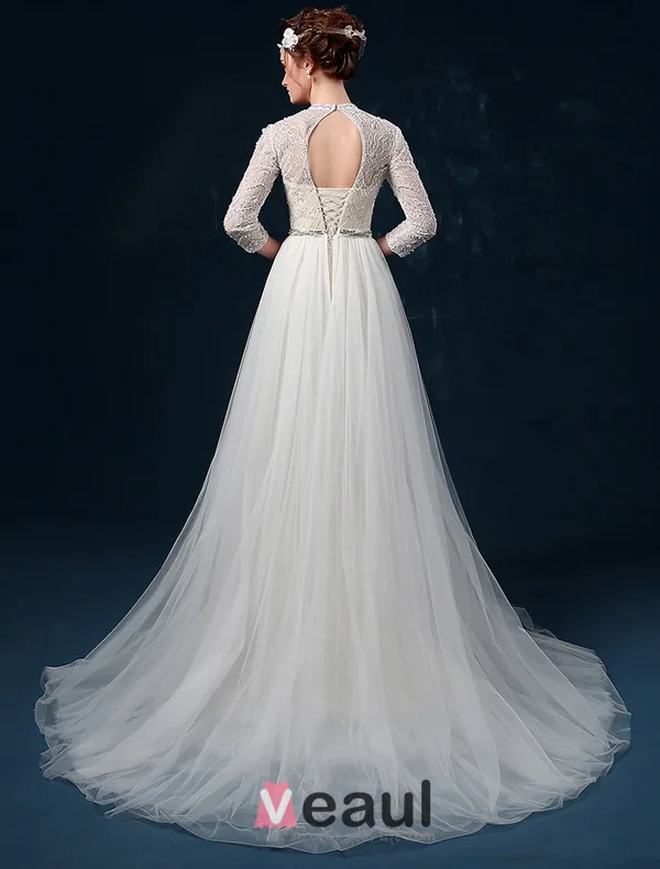 A-ligne Épaules Haute Qualité Dentelle Perles Perle Strass Robe De Mariée En Satin De Soie De Ceinture