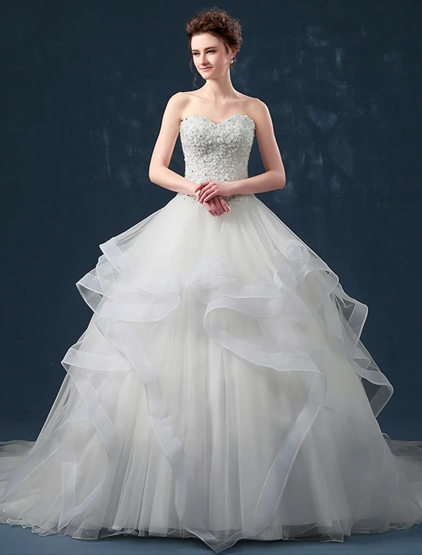 Ballkjole Kjæreste Beading Rhinestone Volanger Brudekjole