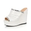 Chic White Wedge Heels Womens Sandals Leatherette Ladies Shoes With Rhinestone