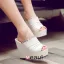 Chic White Wedge Heels Womens Sandals Leatherette Ladies Shoes With Rhinestone