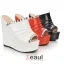 Chic White Wedge Heels Womens Sandals Leatherette Ladies Shoes With Rhinestone