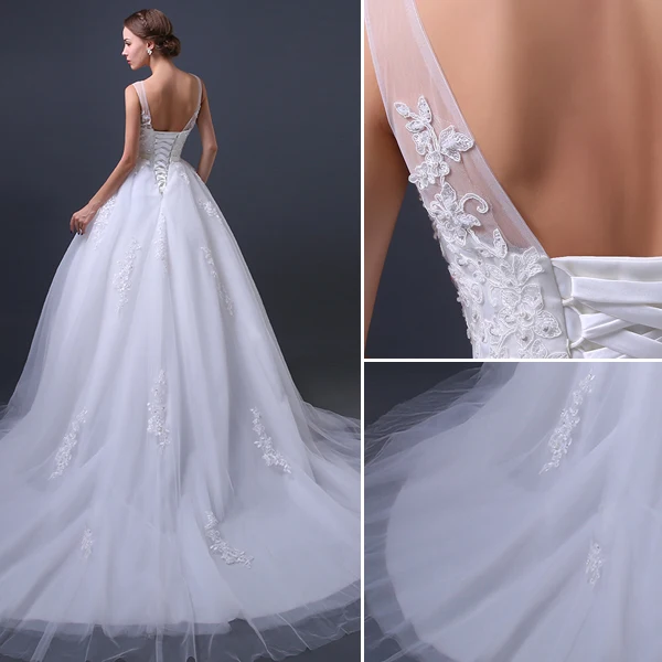 A-lijn Schouders V-hals Appliques Kant Buigen Sjerp Organza Trouwjurk