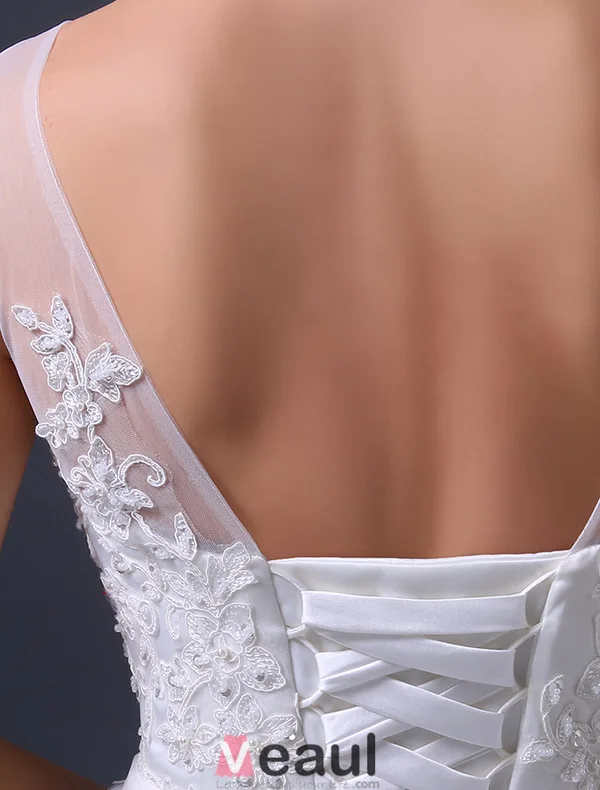 A-lijn Schouders V-hals Appliques Kant Buigen Sjerp Organza Trouwjurk