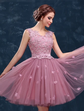 2015 Sweet Girl Shoulders V Neck Lace Tulle Cocktail Party Dress