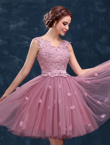 Épaules De Jeune Fille Douce V Cou Dentelle Et Robe De Cocktail En Tulle