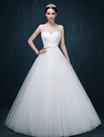 A Ligne Chérie Épaules Robe De Mariage Ceinture De Perles Exquis