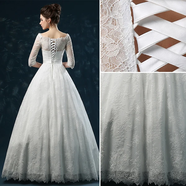 Élégante Princesse Une Ligne Épaules 1/2 Manches Robe De Mariée En Dentelle Brodée