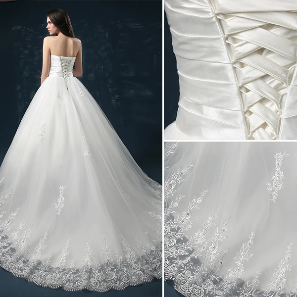 2015 Sweetheart Appliques Lace & Flowers Organza Ball Gown Wedding Dress