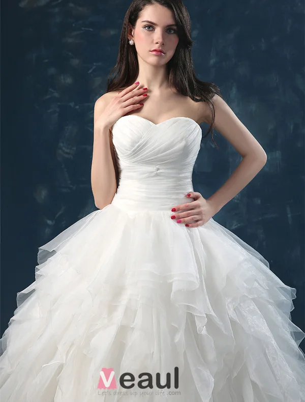 2015 Ball Gown Sweetheart Cascading Ruffles Organza Wedding Dress