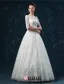 Élégante Princesse Une Ligne Épaules 1/2 Manches Robe De Mariée En Dentelle Brodée