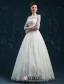 Élégante Princesse Une Ligne Épaules 1/2 Manches Robe De Mariée En Dentelle Brodée